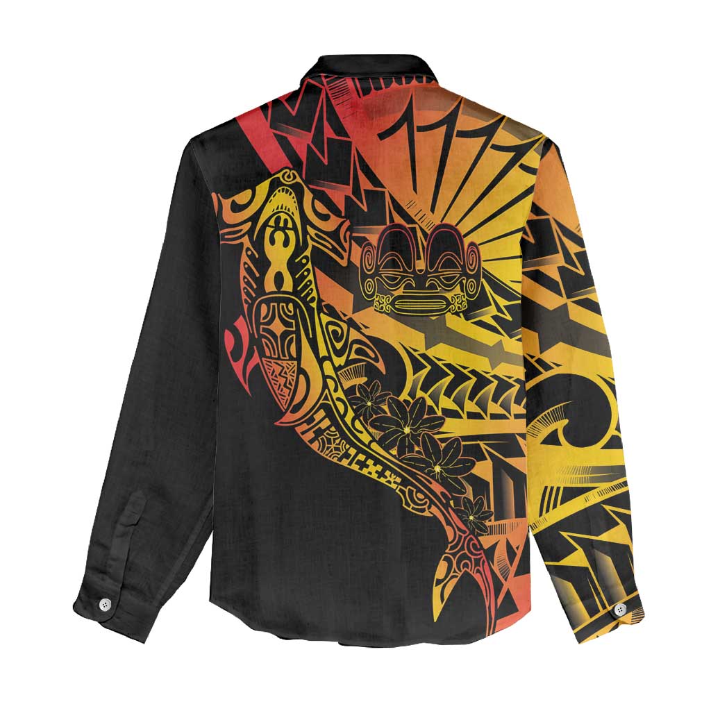 Gradient Marquesas Islands Women Casual Shirt Marquesan Matatiki Hammerhead Shark Patutiki - Polynesian Pride