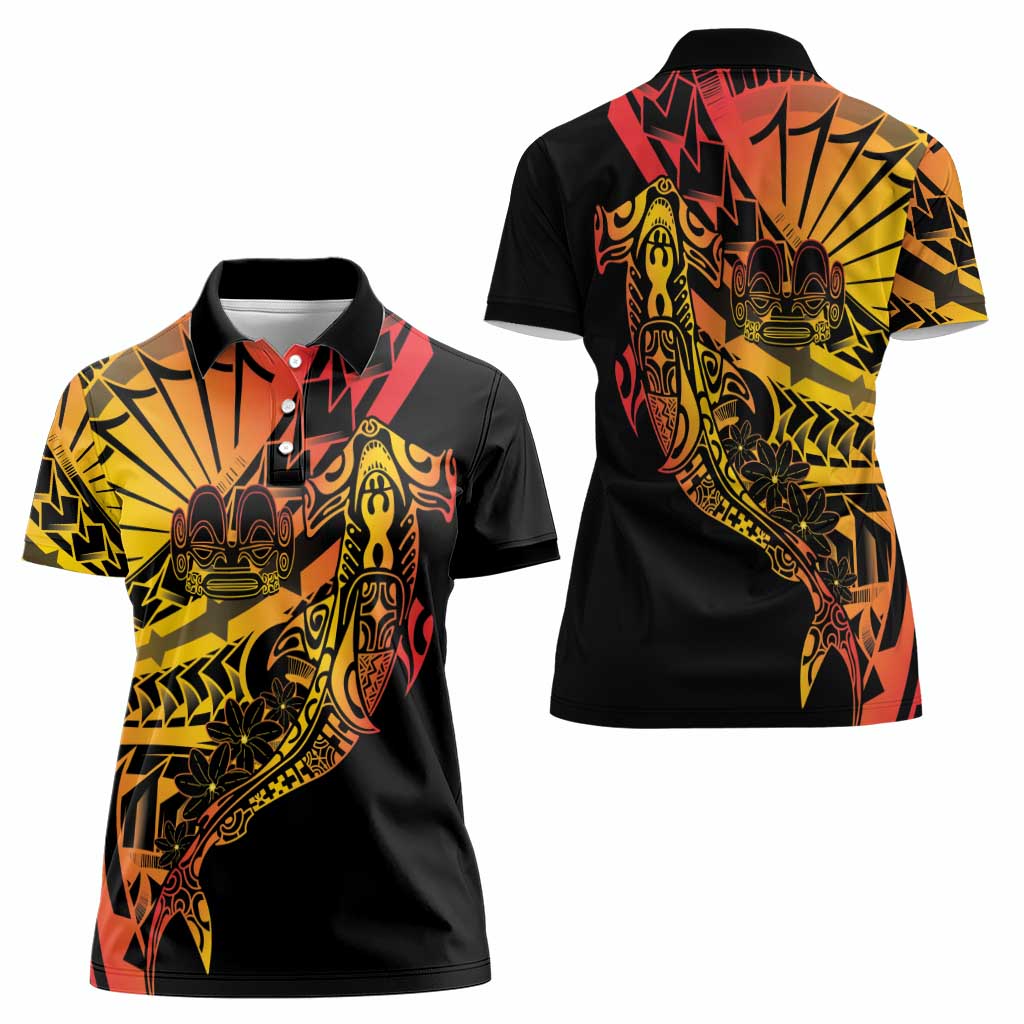 Gradient Marquesas Islands Women Polo Shirt Marquesan Matatiki Hammerhead Shark Patutiki - Polynesian Pride