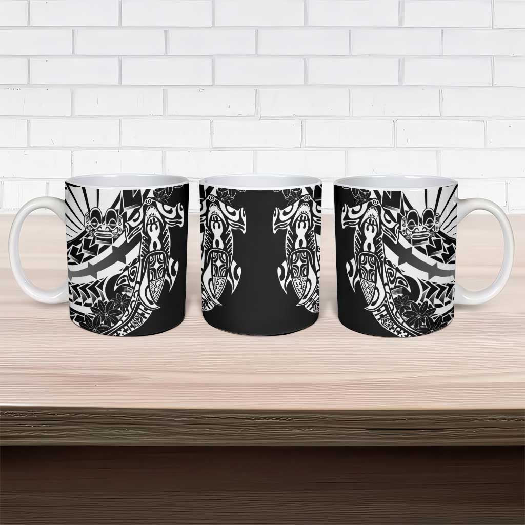 Black White Marquesas Islands Ceramic Mug Marquesan Matatiki Hammerhead Shark Patutiki - Polynesian Pride