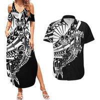 Black White Marquesas Islands Couples Matching Summer Maxi Dress and Hawaiian Shirt Marquesan Matatiki Hammerhead Shark Patutiki LT14 Black - Polynesian Pride