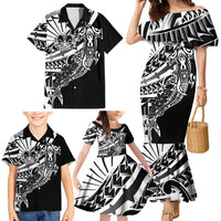 Black White Marquesas Islands Family Matching Mermaid Dress and Hawaiian Shirt Marquesan Matatiki Hammerhead Shark Patutiki LT14 - Polynesian Pride