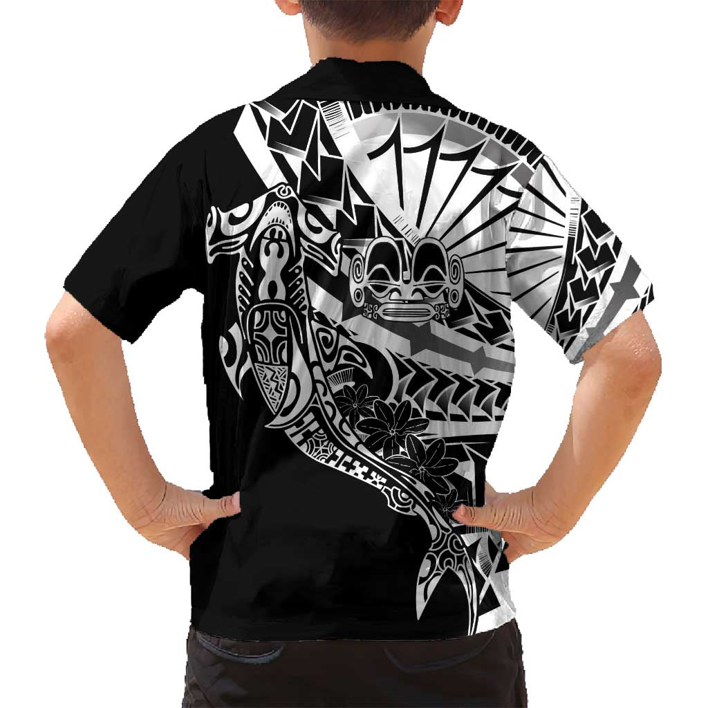 Black White Marquesas Islands Family Matching Puletasi and Hawaiian Shirt Marquesan Matatiki Hammerhead Shark Patutiki LT14 - Polynesian Pride