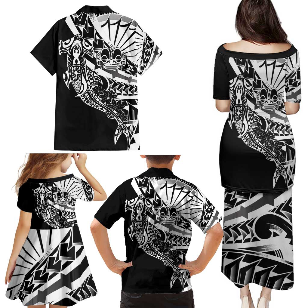 Black White Marquesas Islands Family Matching Puletasi and Hawaiian Shirt Marquesan Matatiki Hammerhead Shark Patutiki LT14 - Polynesian Pride