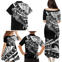Black White Marquesas Islands Family Matching Puletasi and Hawaiian Shirt Marquesan Matatiki Hammerhead Shark Patutiki LT14 - Polynesian Pride