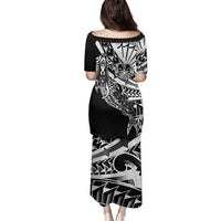 Black White Marquesas Islands Family Matching Puletasi and Hawaiian Shirt Marquesan Matatiki Hammerhead Shark Patutiki LT14 - Polynesian Pride