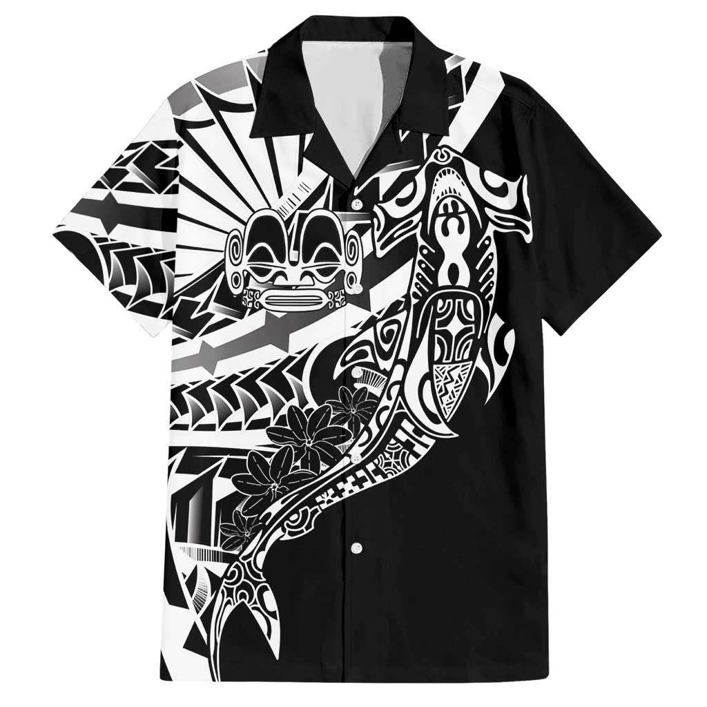 Black White Marquesas Islands Family Matching Short Sleeve Bodycon Dress and Hawaiian Shirt Marquesan Matatiki Hammerhead Shark Patutiki LT14 Dad's Shirt - Short Sleeve Black - Polynesian Pride