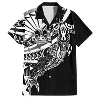Black White Marquesas Islands Family Matching Short Sleeve Bodycon Dress and Hawaiian Shirt Marquesan Matatiki Hammerhead Shark Patutiki LT14 Dad's Shirt - Short Sleeve Black - Polynesian Pride
