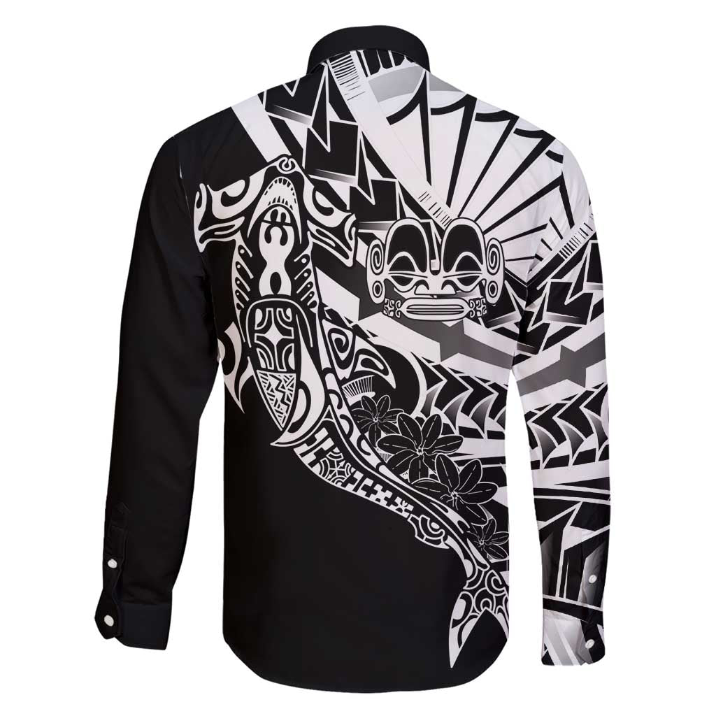 Black White Marquesas Islands Family Matching Short Sleeve Bodycon Dress and Hawaiian Shirt Marquesan Matatiki Hammerhead Shark Patutiki LT14 - Polynesian Pride