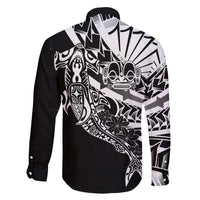 Black White Marquesas Islands Family Matching Summer Maxi Dress and Hawaiian Shirt Marquesan Matatiki Hammerhead Shark Patutiki LT14 - Polynesian Pride