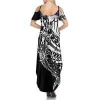 Black White Marquesas Islands Family Matching Summer Maxi Dress and Hawaiian Shirt Marquesan Matatiki Hammerhead Shark Patutiki LT14 - Polynesian Pride