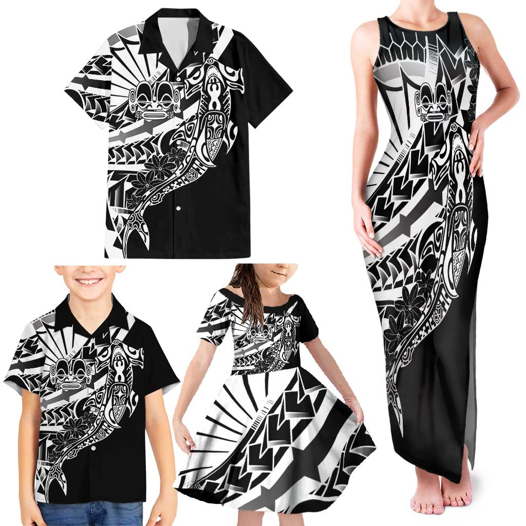 Black White Marquesas Islands Family Matching Tank Maxi Dress and Hawaiian Shirt Marquesan Matatiki Hammerhead Shark Patutiki LT14 - Polynesian Pride