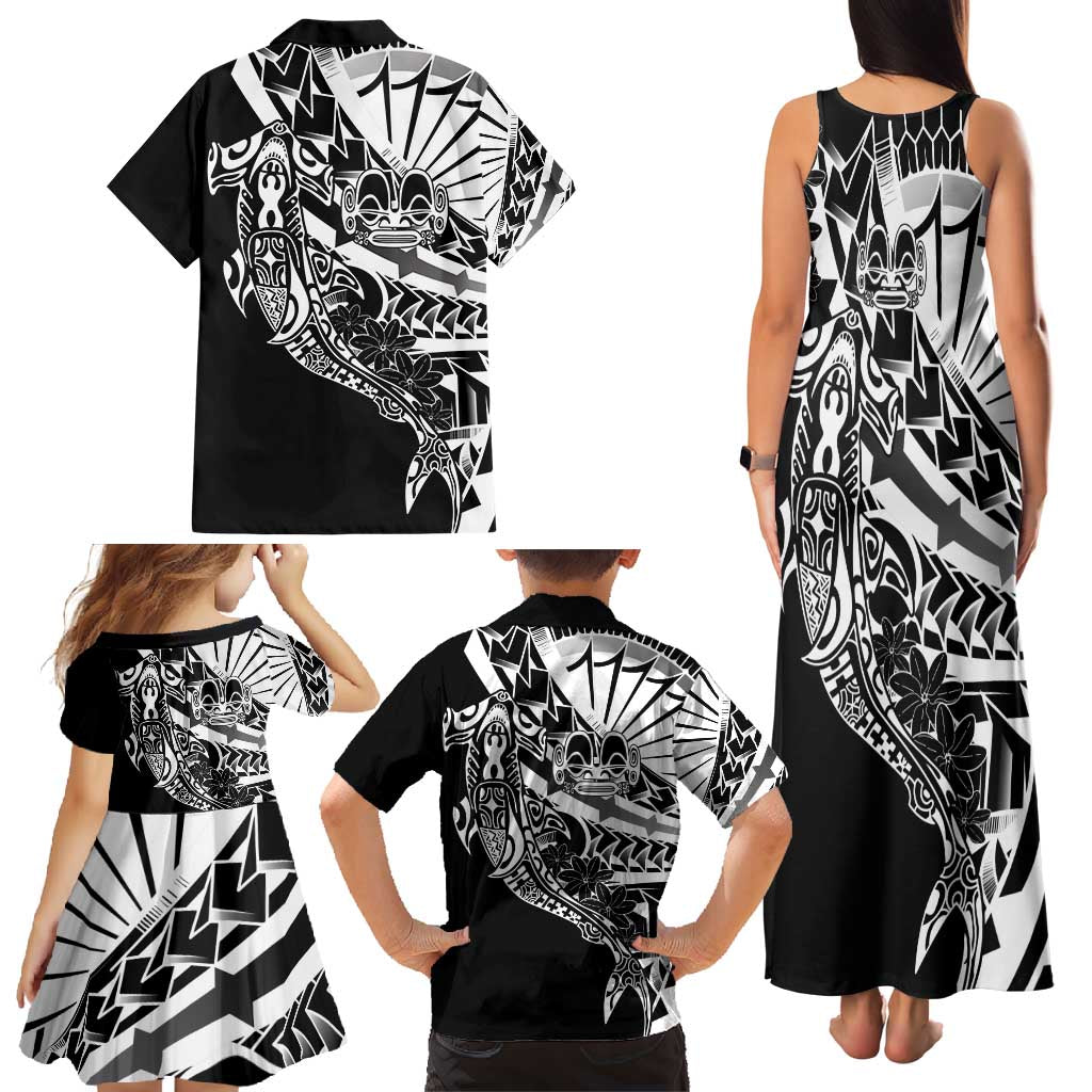 Black White Marquesas Islands Family Matching Tank Maxi Dress and Hawaiian Shirt Marquesan Matatiki Hammerhead Shark Patutiki LT14 - Polynesian Pride