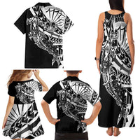 Black White Marquesas Islands Family Matching Tank Maxi Dress and Hawaiian Shirt Marquesan Matatiki Hammerhead Shark Patutiki LT14 - Polynesian Pride