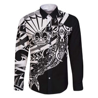 Black White Marquesas Islands Family Matching Tank Maxi Dress and Hawaiian Shirt Marquesan Matatiki Hammerhead Shark Patutiki LT14 Dad's Shirt - Long Sleeve Black - Polynesian Pride