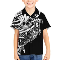 Black White Marquesas Islands Family Matching Tank Maxi Dress and Hawaiian Shirt Marquesan Matatiki Hammerhead Shark Patutiki LT14 Son's Shirt Black - Polynesian Pride