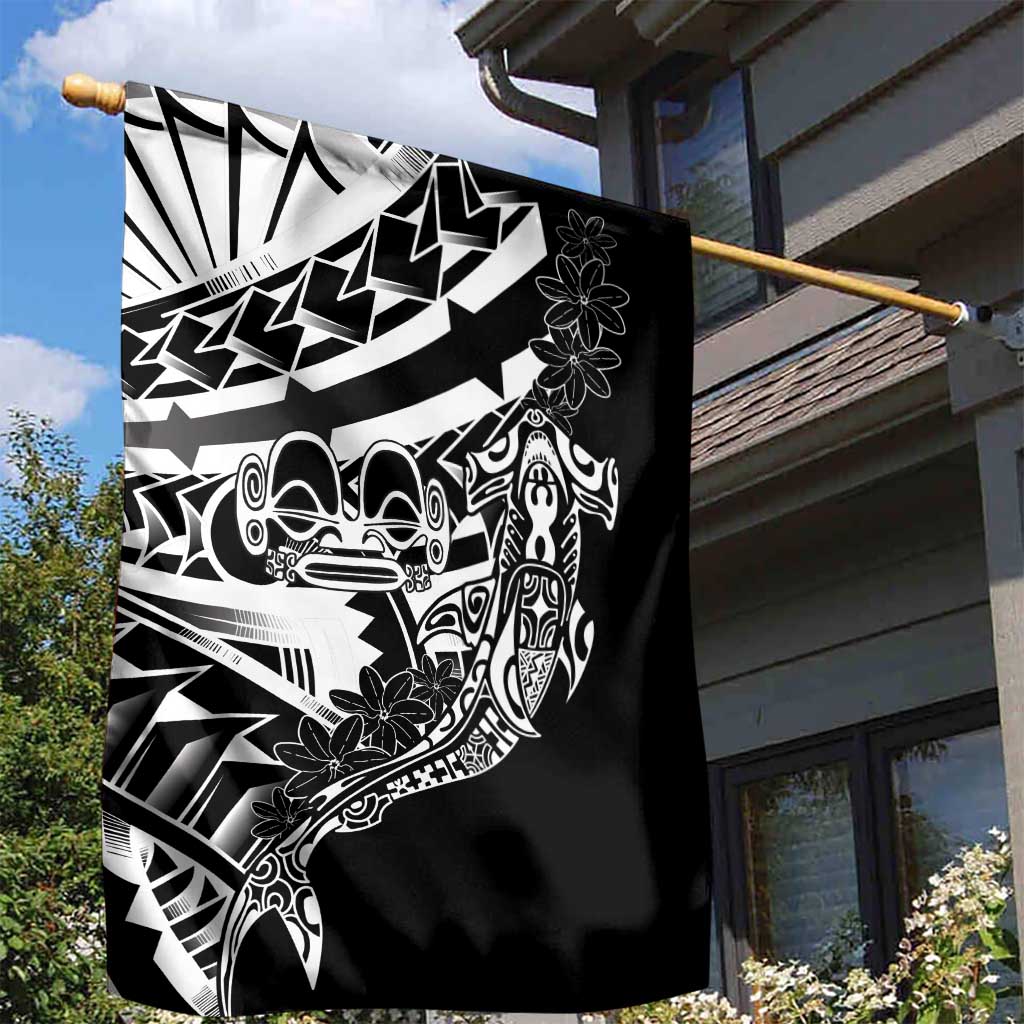 Black White Marquesas Islands Garden Flag Marquesan Matatiki Hammerhead Shark Patutiki LT14 - Polynesian Pride