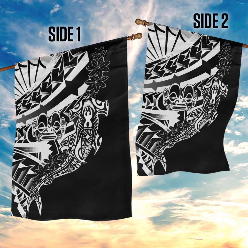 Black White Marquesas Islands Garden Flag Marquesan Matatiki Hammerhead Shark Patutiki LT14 - Polynesian Pride