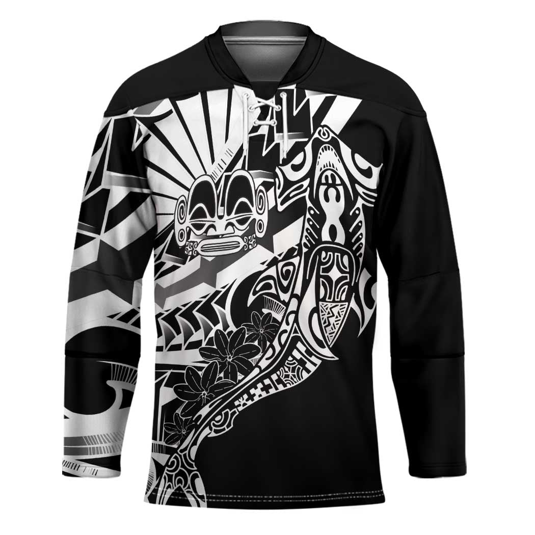 Black White Marquesas Islands Hockey Jersey Marquesan Matatiki Hammerhead Shark Patutiki - Polynesian Pride