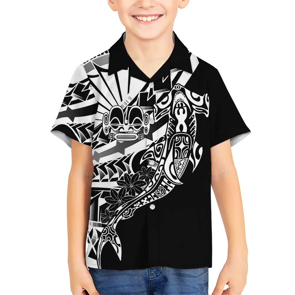 Black White Marquesas Islands Kid Hawaiian Shirt Marquesan Matatiki Hammerhead Shark Patutiki - Polynesian Pride