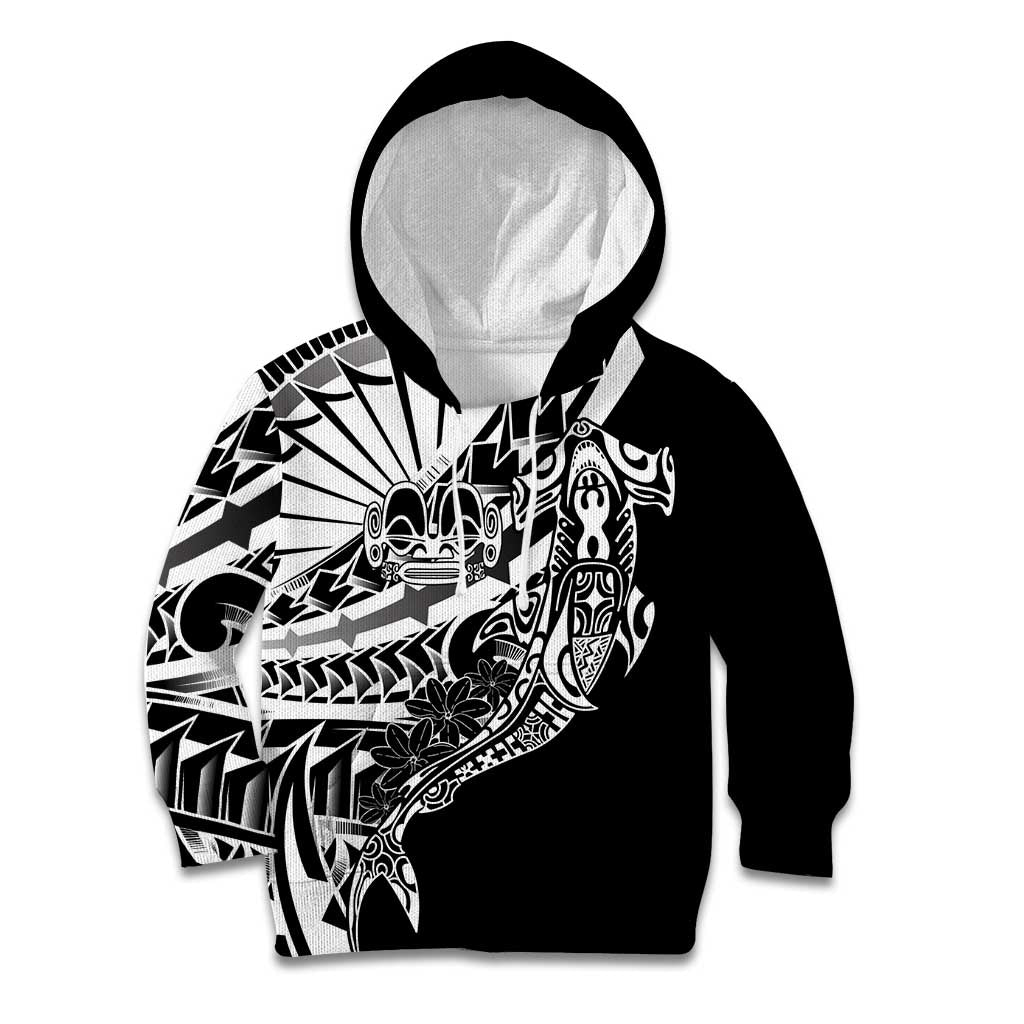 Black White Marquesas Islands Kid Hoodie Marquesan Matatiki Hammerhead Shark Patutiki - Polynesian Pride