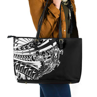Black White Marquesas Islands Leather Tote Bag Marquesan Matatiki Hammerhead Shark Patutiki LT14 - Polynesian Pride