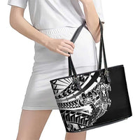 Black White Marquesas Islands Leather Tote Bag Marquesan Matatiki Hammerhead Shark Patutiki LT14 - Polynesian Pride