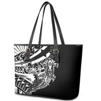 Black White Marquesas Islands Leather Tote Bag Marquesan Matatiki Hammerhead Shark Patutiki LT14 - Polynesian Pride