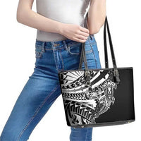 Black White Marquesas Islands Leather Tote Bag Marquesan Matatiki Hammerhead Shark Patutiki LT14 - Polynesian Pride