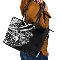 Black White Marquesas Islands Leather Tote Bag Marquesan Matatiki Hammerhead Shark Patutiki LT14 - Polynesian Pride