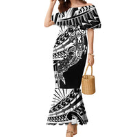 Black White Marquesas Islands Mermaid Dress Marquesan Matatiki Hammerhead Shark Patutiki LT14 Women Black - Polynesian Pride