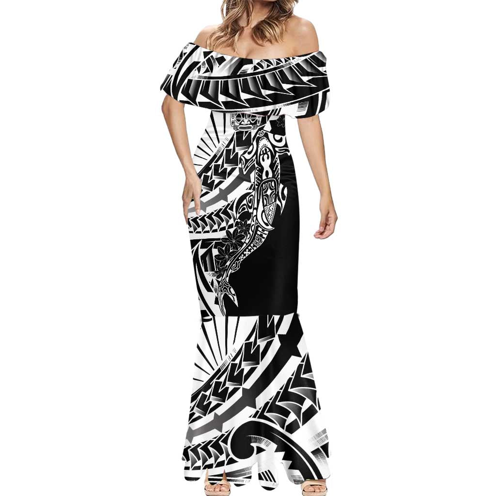 Black White Marquesas Islands Mermaid Dress Marquesan Matatiki Hammerhead Shark Patutiki LT14 - Polynesian Pride