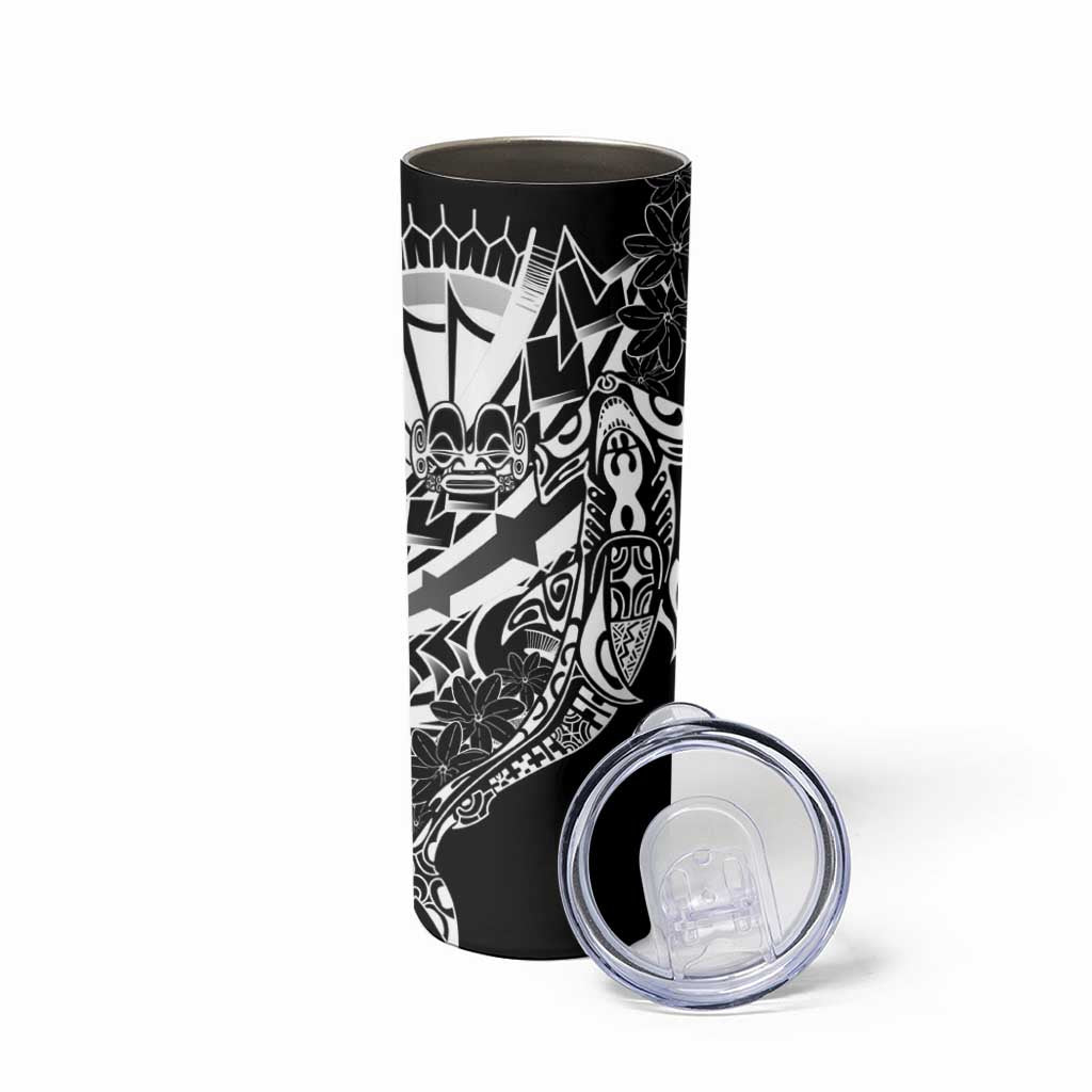 Black White Marquesas Islands Skinny Tumbler Marquesan Matatiki Hammerhead Shark Patutiki - Polynesian Pride