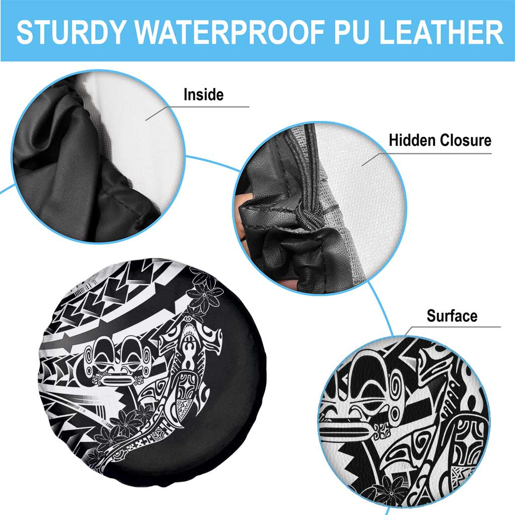 Black White Marquesas Islands Spare Tire Cover Marquesan Matatiki Hammerhead Shark Patutiki LT14 - Polynesian Pride