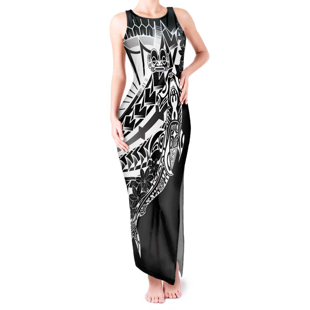 Black White Marquesas Islands Tank Maxi Dress Marquesan Matatiki Hammerhead Shark Patutiki LT14 Women Black - Polynesian Pride