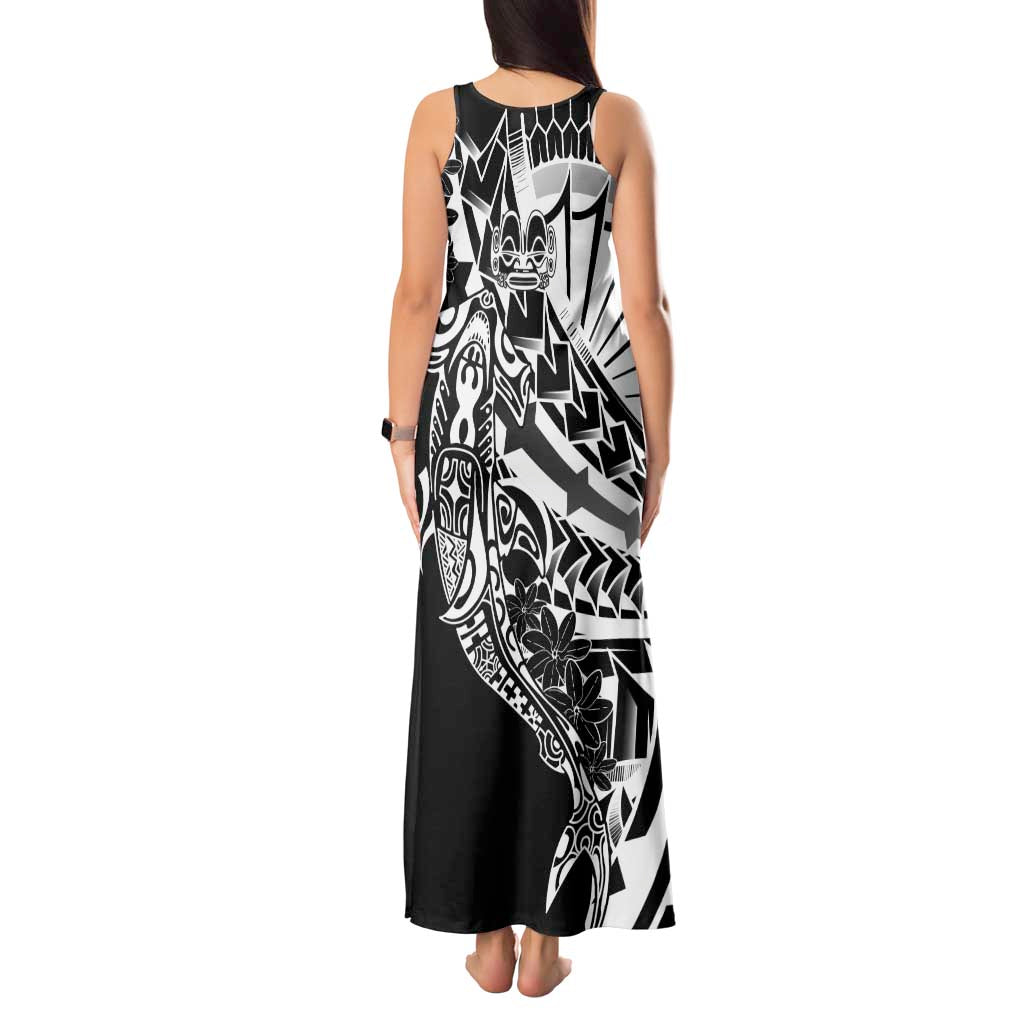 Black White Marquesas Islands Tank Maxi Dress Marquesan Matatiki Hammerhead Shark Patutiki LT14 - Polynesian Pride