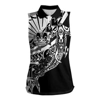 Black White Marquesas Islands Women Sleeveless Polo Shirt Marquesan Matatiki Hammerhead Shark Patutiki LT14 Female Black - Polynesian Pride