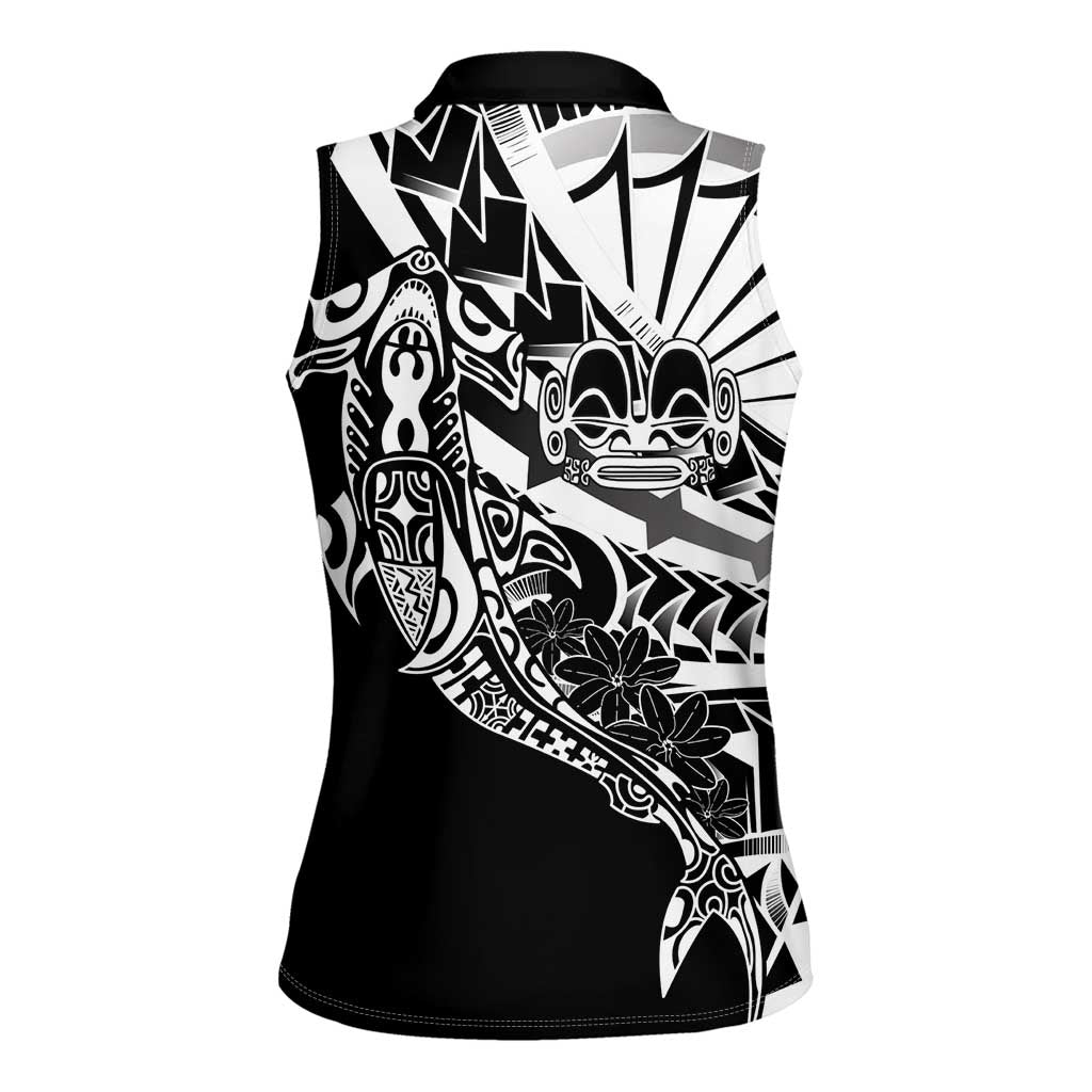 Black White Marquesas Islands Women Sleeveless Polo Shirt Marquesan Matatiki Hammerhead Shark Patutiki LT14 - Polynesian Pride