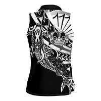 Black White Marquesas Islands Women Sleeveless Polo Shirt Marquesan Matatiki Hammerhead Shark Patutiki LT14 - Polynesian Pride
