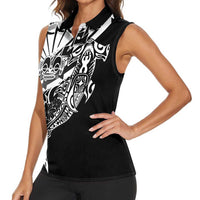 Black White Marquesas Islands Women Sleeveless Polo Shirt Marquesan Matatiki Hammerhead Shark Patutiki LT14 - Polynesian Pride