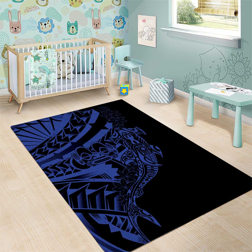 Blue Marquesas Islands Area Rug Marquesan Matatiki Hammerhead Shark Patutiki - Polynesian Pride