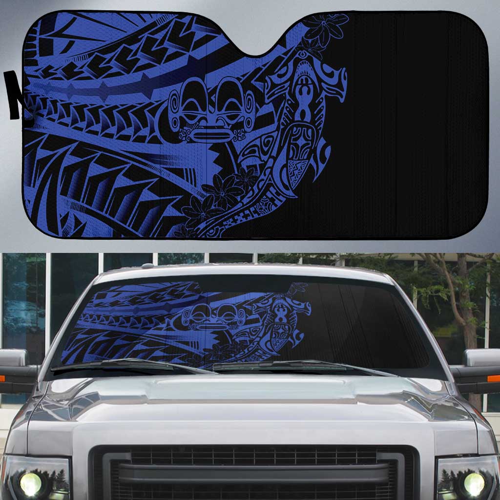 Blue Marquesas Islands Auto Sun Shade Marquesan Matatiki Hammerhead Shark Patutiki LT14 Blue - Polynesian Pride