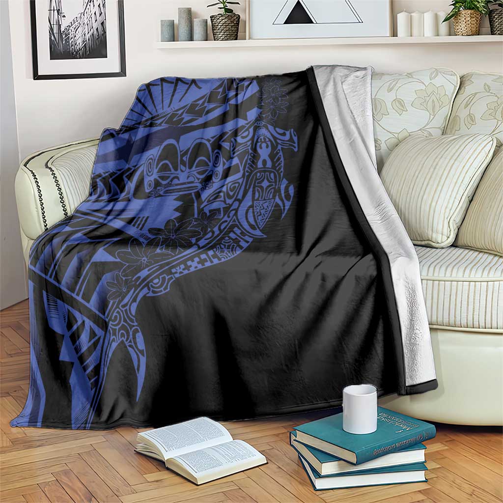 Blue Marquesas Islands Blanket Marquesan Matatiki Hammerhead Shark Patutiki - Polynesian Pride
