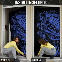 Blue Marquesas Islands Door Cover Marquesan Matatiki Hammerhead Shark Patutiki LT14 - Polynesian Pride