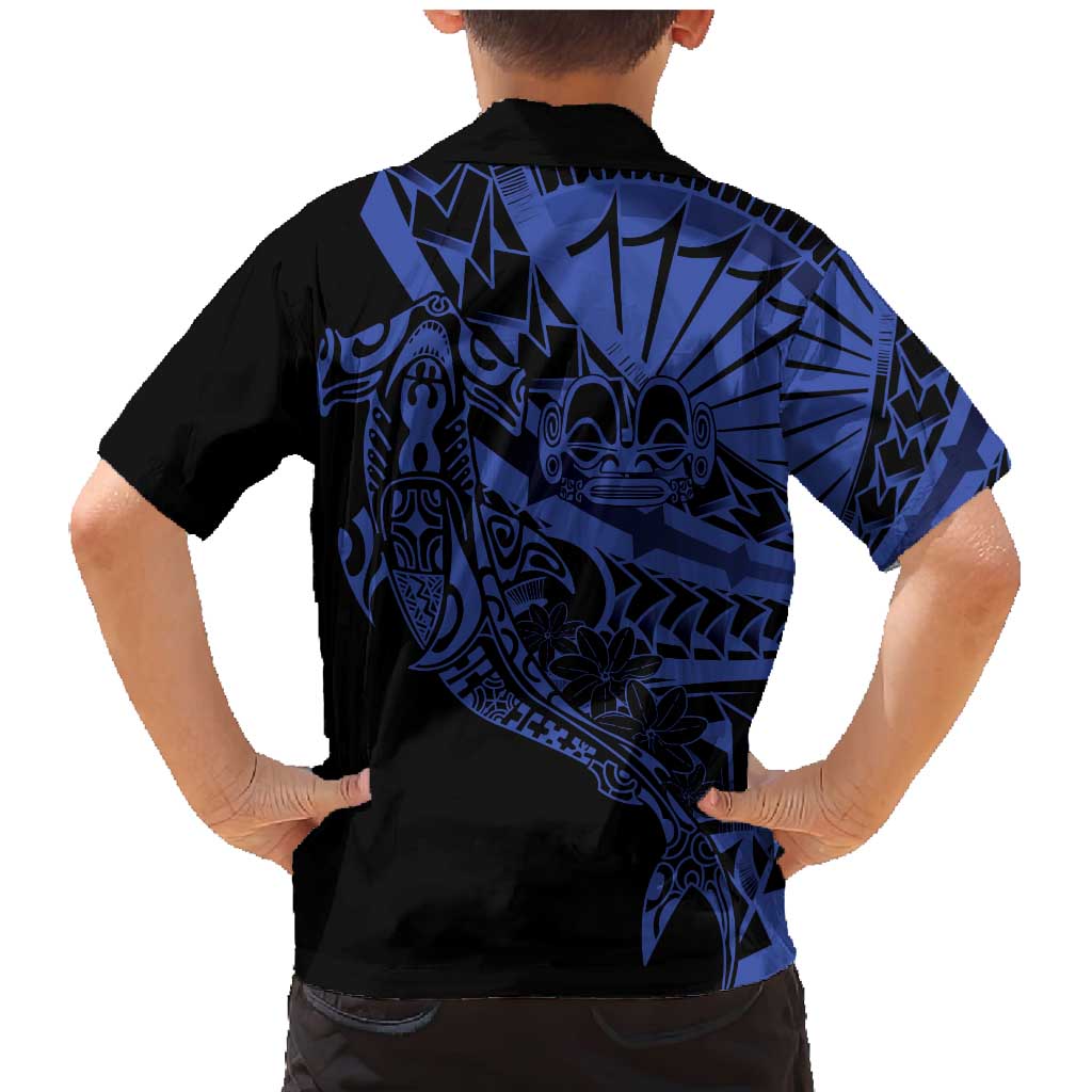Blue Marquesas Islands Family Matching Mermaid Dress and Hawaiian Shirt Marquesan Matatiki Hammerhead Shark Patutiki LT14 - Polynesian Pride