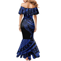 Blue Marquesas Islands Family Matching Mermaid Dress and Hawaiian Shirt Marquesan Matatiki Hammerhead Shark Patutiki LT14 - Polynesian Pride