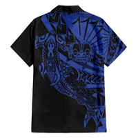 Blue Marquesas Islands Family Matching Short Sleeve Bodycon Dress and Hawaiian Shirt Marquesan Matatiki Hammerhead Shark Patutiki LT14 - Polynesian Pride