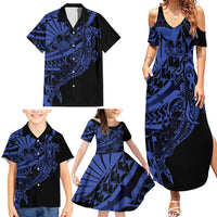 Blue Marquesas Islands Family Matching Summer Maxi Dress and Hawaiian Shirt Marquesan Matatiki Hammerhead Shark Patutiki LT14 - Polynesian Pride