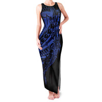 Blue Marquesas Islands Family Matching Tank Maxi Dress and Hawaiian Shirt Marquesan Matatiki Hammerhead Shark Patutiki LT14 Mom's Dress Blue - Polynesian Pride