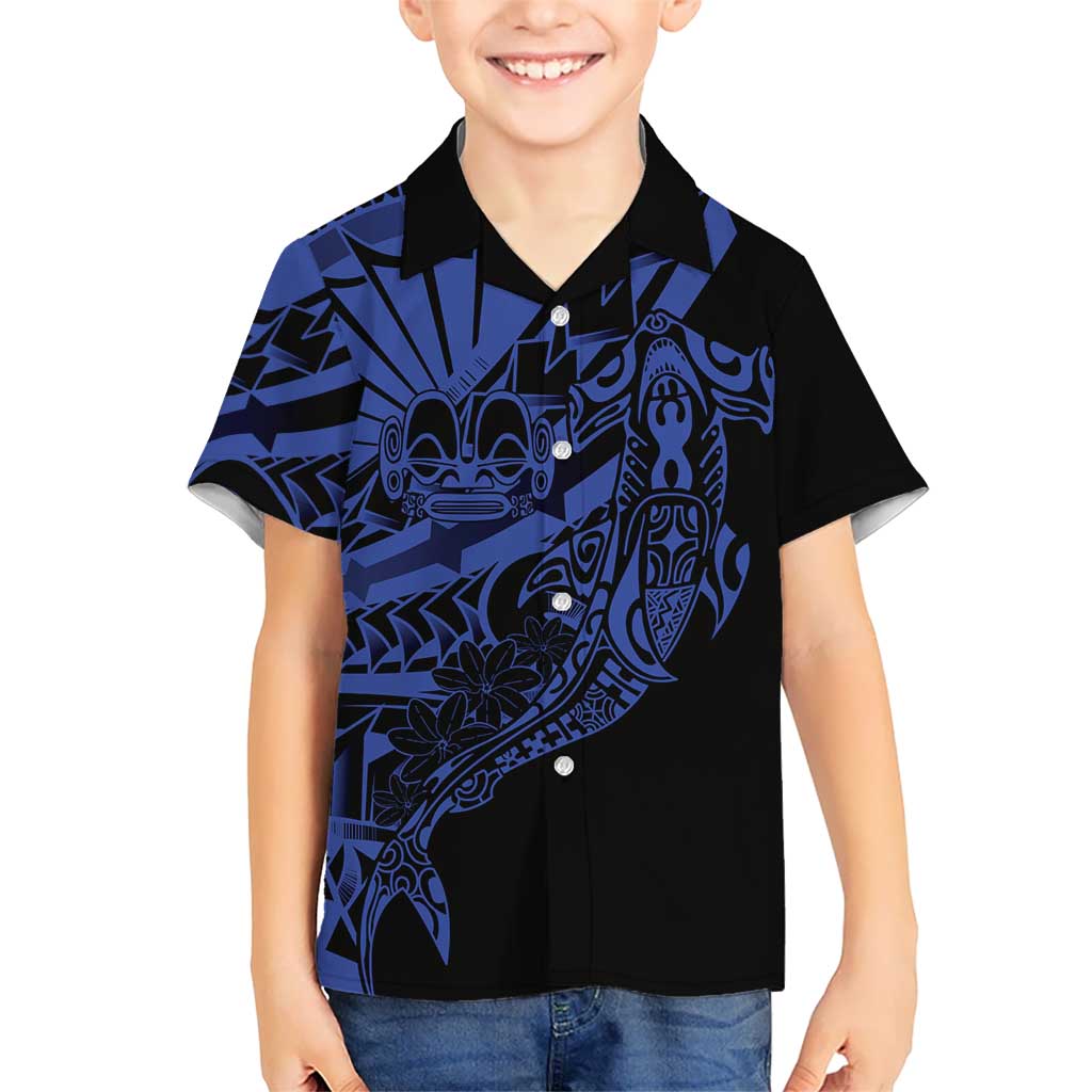 Blue Marquesas Islands Kid Hawaiian Shirt Marquesan Matatiki Hammerhead Shark Patutiki - Polynesian Pride