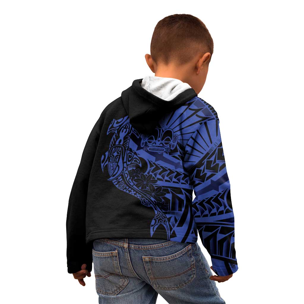 Blue Marquesas Islands Kid Hoodie Marquesan Matatiki Hammerhead Shark Patutiki - Polynesian Pride